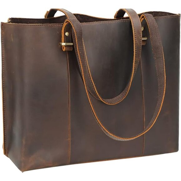 Vintage Full Grain Leather Tote Bag for Women Business Work Satchel
